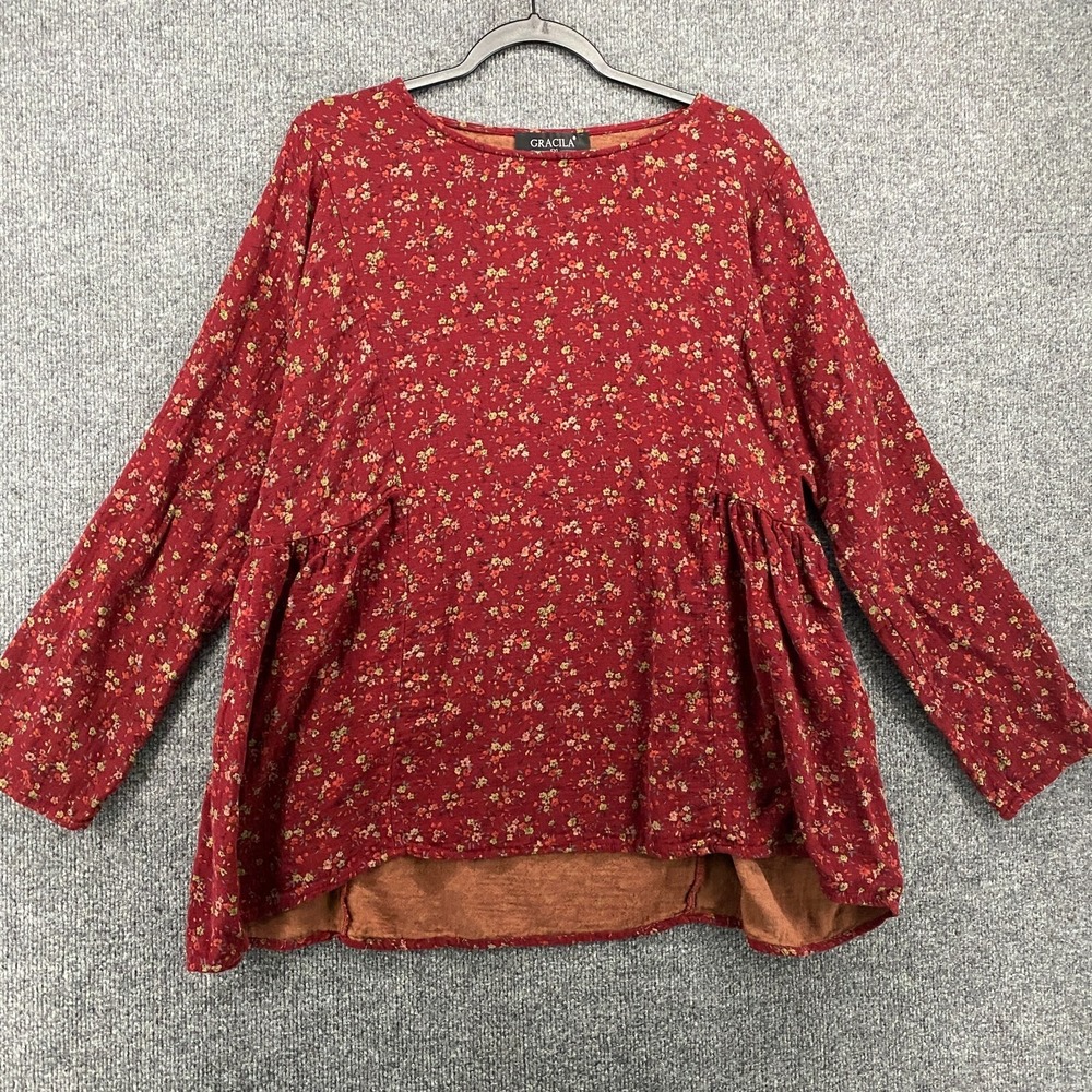 Gracila Blouse Top Womens 5XL Rust Floral Round Neck Peasant Cottagecore Prairie